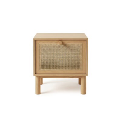 Wooden Bedside Table with Cane Panel Design