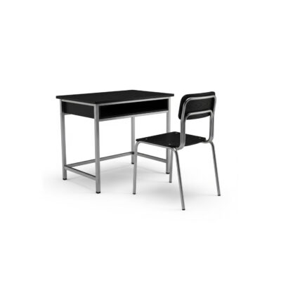 Black Metal School Desk and Chair