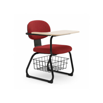 Red Student Chair with Writing Tablet and Storage Rack