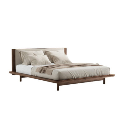 Contemporary Upholstered Bed with Wooden Base
